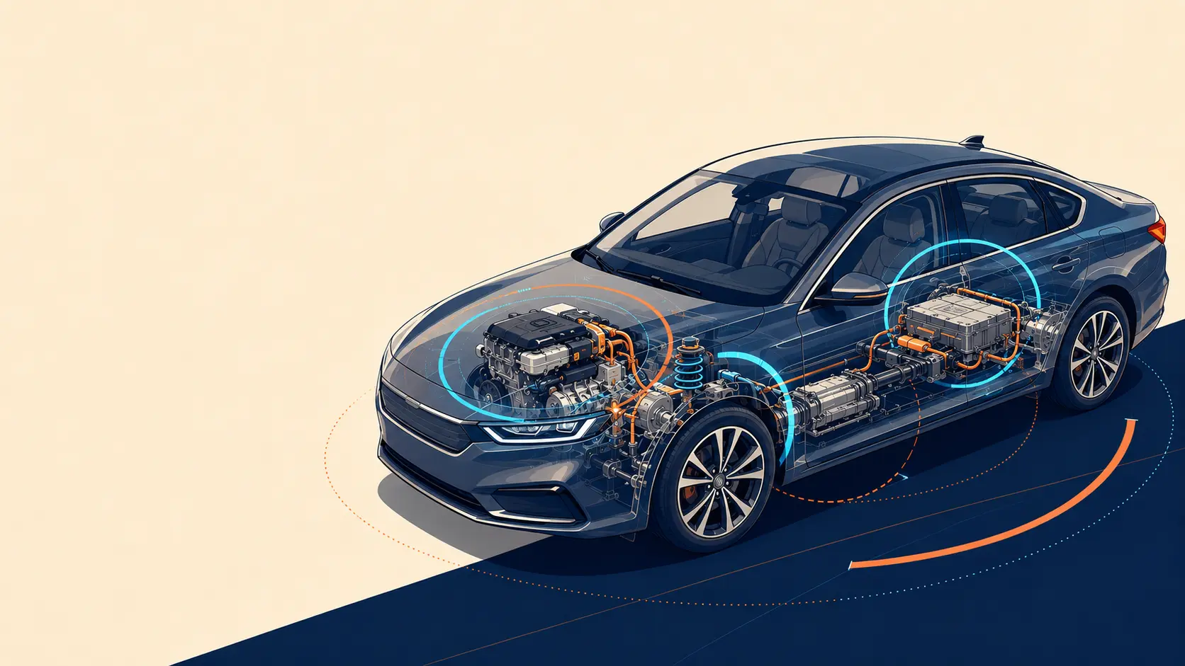 Animated diagnostic cutaway of a modern vehicle